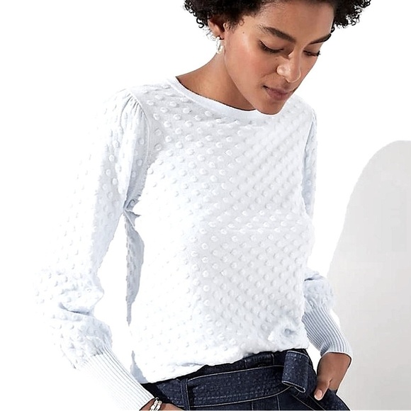 Ann Taylor Loft Gray Bubble Dot Puffy Sleeves Sweater Sz Medium - Picture 1 of 5